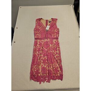 NWT Love X Design Pink Crochet Lace Dress Lined Sleeveless Size Small New